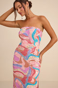 Kera Pink Multi Sequin Strapless Maxi Dress