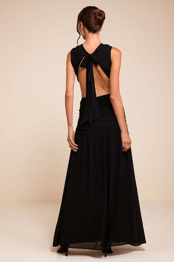 Ashbury Black Textured Backless Maxi Dress