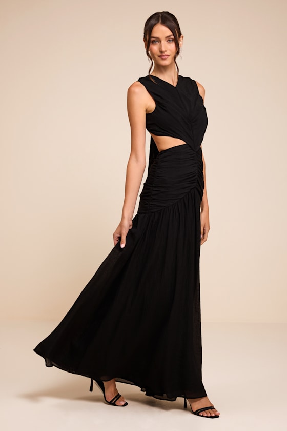 Ashbury Black Textured Backless Maxi Dress