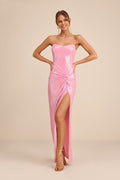 Pernella Pink Sequin Strapless Twist-Front Maxi Dress