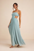 Adara Light Blue Pleated Cutout Maxi Dress
