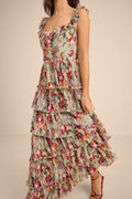 Alba Sage Floral Ruffled Tiered Maxi Dress