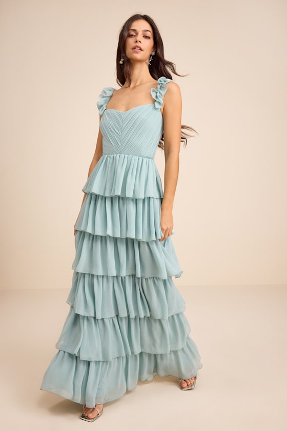 Alba Light Blue Ruffled Tiered Maxi Dress