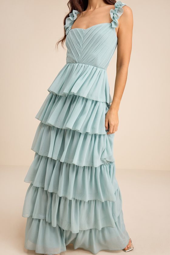 Alba Light Blue Ruffled Tiered Maxi Dress