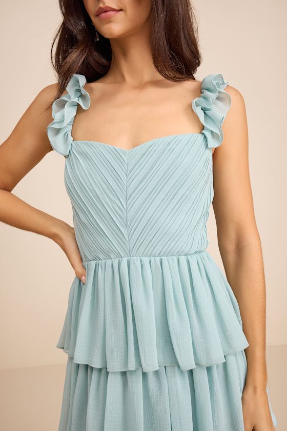 Alba Light Blue Ruffled Tiered Maxi Dress