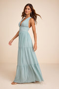 Leora Light Blue Pleated Tiered Maxi Dress