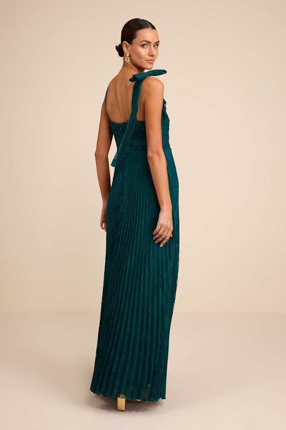 Nyssa Emerald Floral Burnout Pleated Maxi Dress