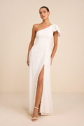 Simply Brilliant White One-Shoulder Bow Maxi Dress