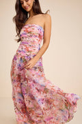 Kasandra Pink Multi Floral Organza Drop Waist Maxi Dress