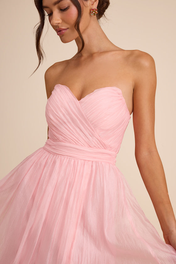 Rosalind Light Pink Organza Strapless Maxi Dress