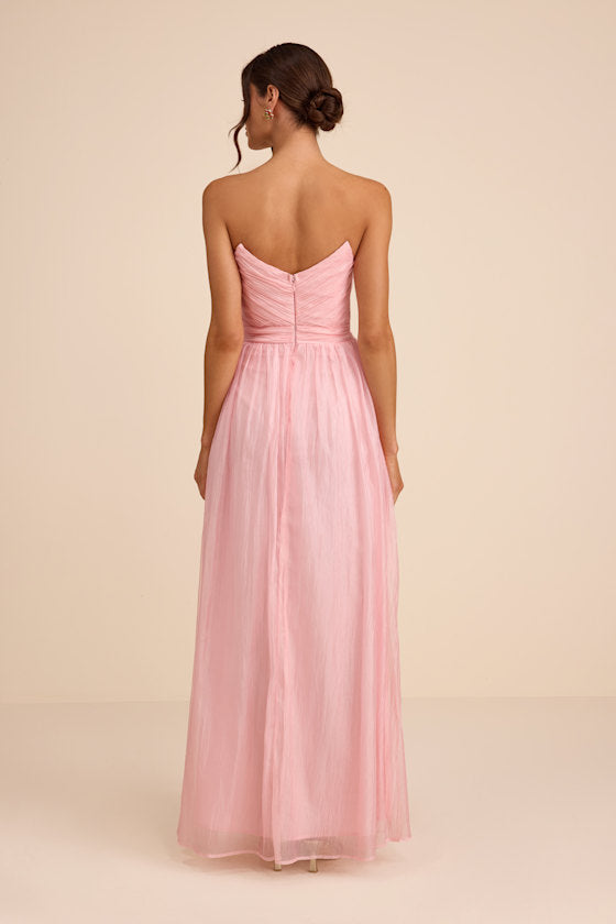 Rosalind Light Pink Organza Strapless Maxi Dress