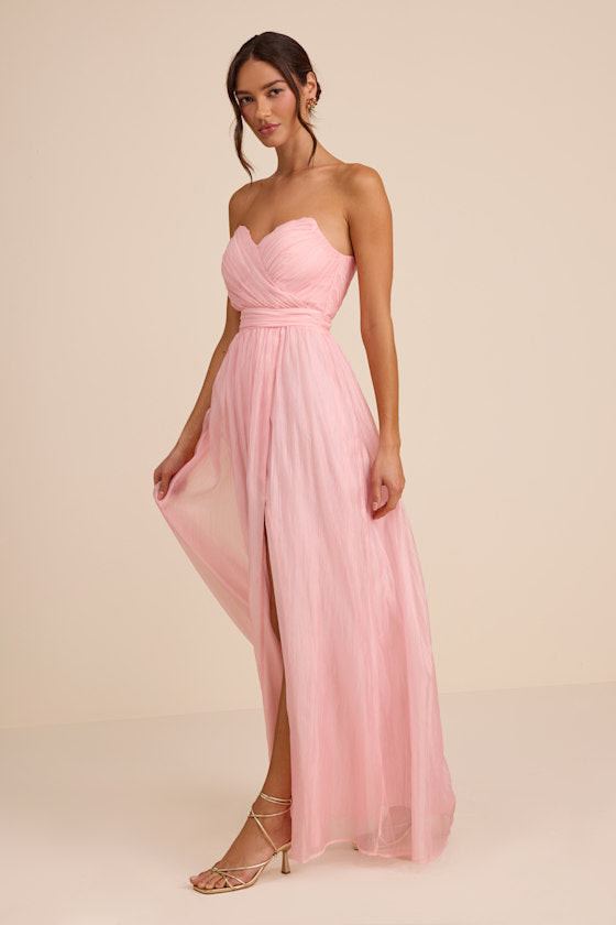 Rosalind Light Pink Organza Strapless Maxi Dress