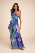 Galilea Blue Multi Floral Strapless Maxi Dress