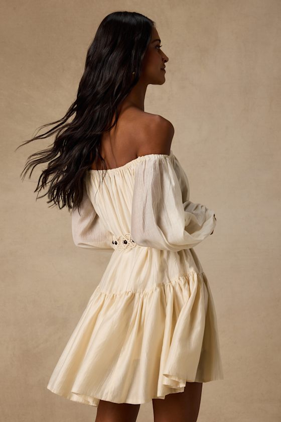 Ainsley Cream Off-the-Shoulder Belted Mini Dress