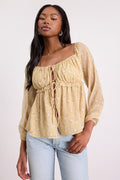 Lemmie Yellow Floral Chiffon Tie-Front Long Sleeve Top