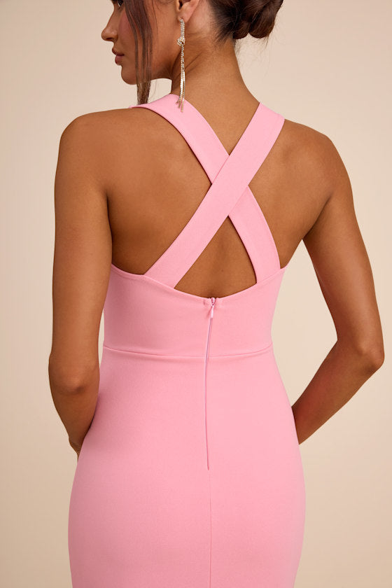 Glamorous Dedication Light Pink Sleeveless Column Maxi Dress