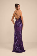 Sparkle 'til Dawn Dark Purple Sequin Lace-Up Mermaid Maxi Dress