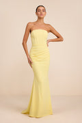 Laney Light Yellow Strapless Corset Maxi Dress