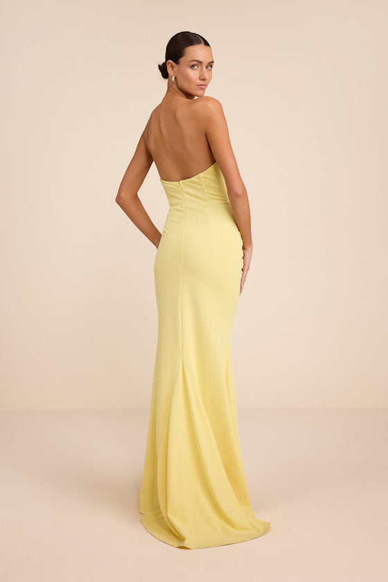 Laney Light Yellow Strapless Corset Maxi Dress