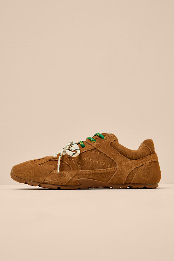 Aziel Camel Suede Leather Lace-Up Sneakers