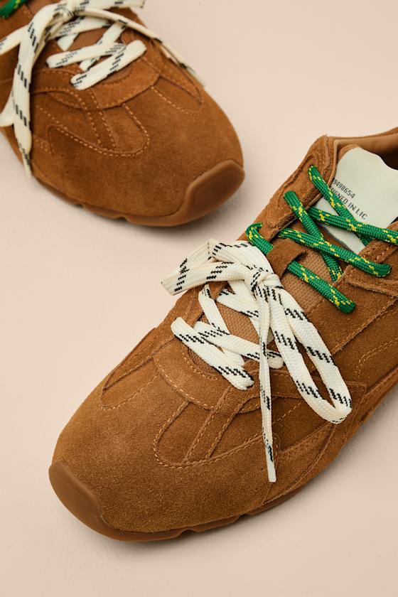 Aziel Camel Suede Leather Lace-Up Sneakers