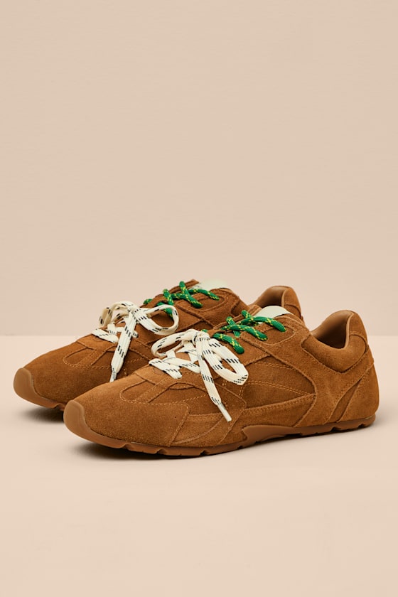Aziel Camel Suede Leather Lace-Up Sneakers