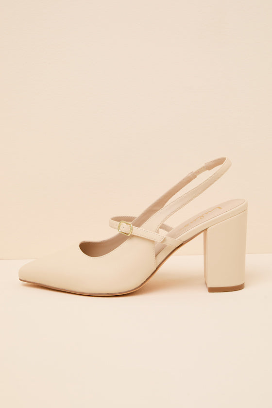 Mattera Bone Pointed-Toe Slingback Pumps