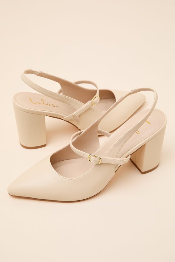 Mattera Bone Pointed-Toe Slingback Pumps