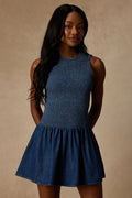 Aisha Medium Wash Denim Smocked Mini Dress