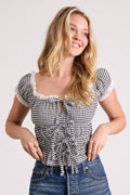 Tira Black and White Gingham Tie-Front Top