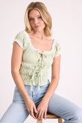 Tira Light Green and White Gingham Tie-Front Top