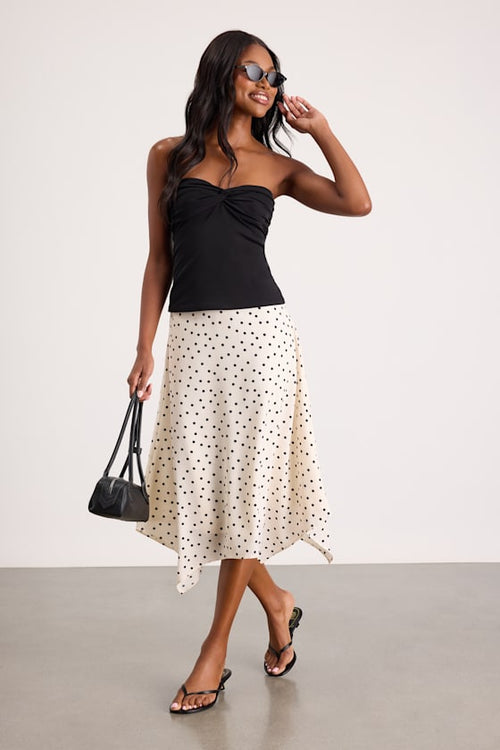 Saprina Ivory Polka Dot Mid-Rise Midi Skirt