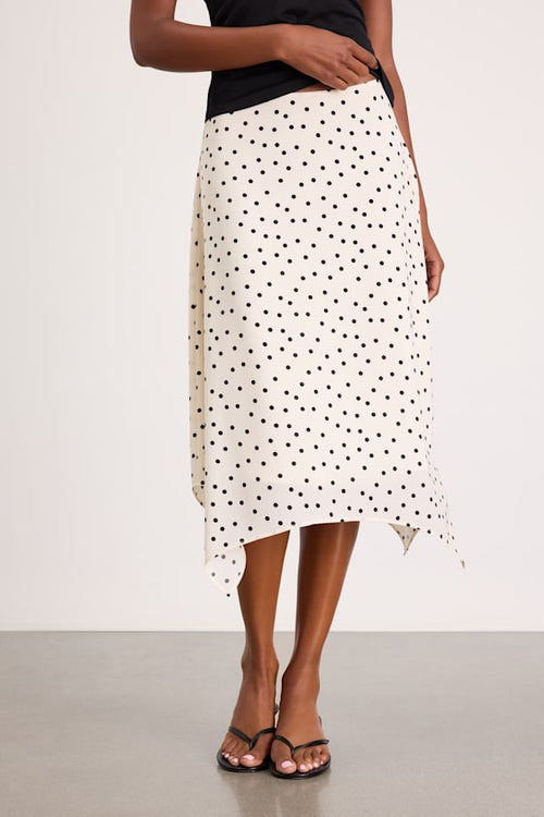 Saprina Ivory Polka Dot Mid-Rise Midi Skirt
