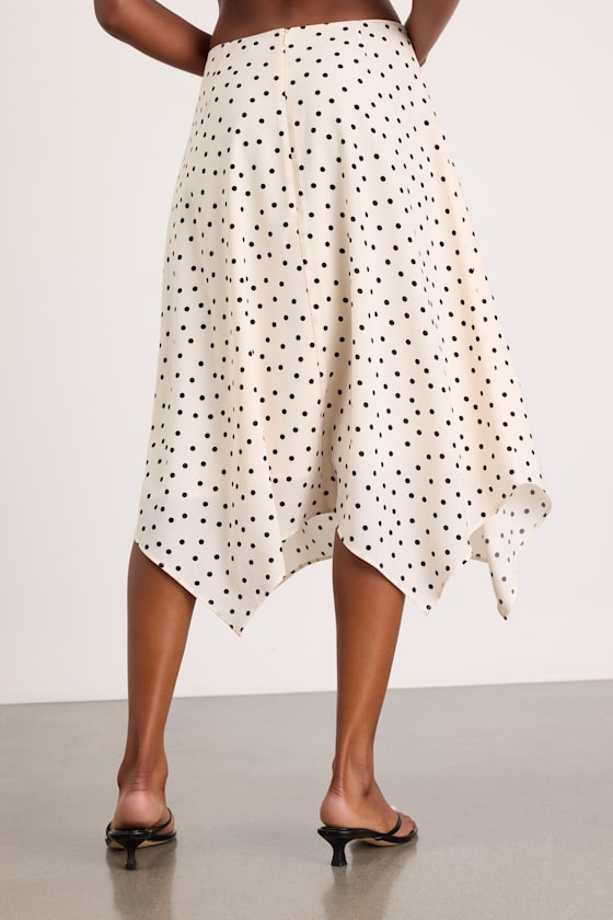 Saprina Ivory Polka Dot Mid-Rise Midi Skirt