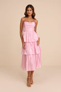Tennon Light Pink Plisse Tiered Midi Dress