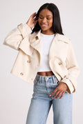 Donley Light Beige Double-Breasted Cropped Trench Coat