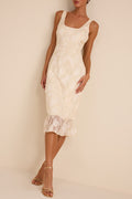 Elani Ivory Floral Burnout Trumpet Midi Dress