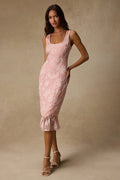 Elani Blush Pink Floral Burnout Trumpet Midi Dress