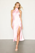 Exceptional Status Blush Pink Halter Backless Slip Midi Dress