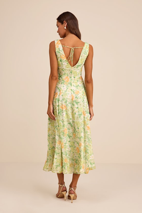 Your Only Darling Green Floral Print Sleeveless Midi Dress