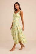 Your Only Darling Green Floral Print Sleeveless Midi Dress