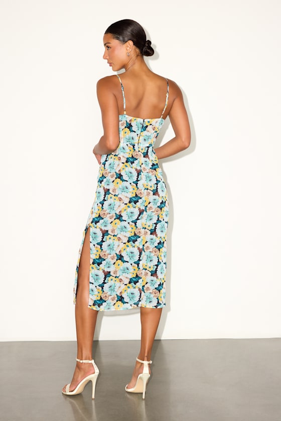 Sweetest Invite Blue Multi Floral Sleeveless Midi Dress