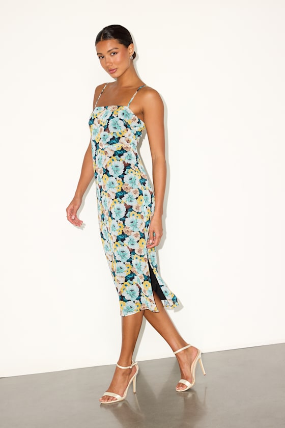 Sweetest Invite Blue Multi Floral Sleeveless Midi Dress