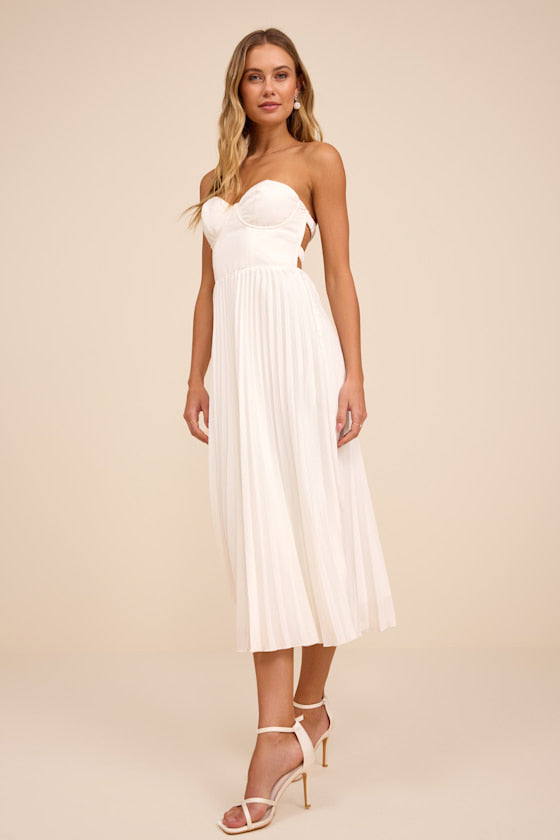 Irelyn White Satin Bustier Midi Dress