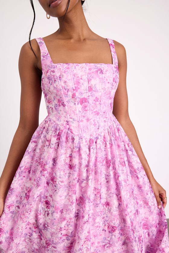 Colwyn Light Magenta Floral Jacquard Bustier Midi Dress