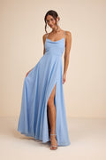 Romantically Speaking Powder Blue Cowl Lace-Up Maxi Dress