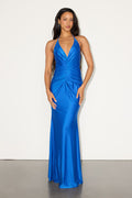 Zaniya Royal Blue Ruched Halter Maxi Dress