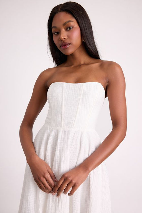 Pomelo White Textured Bustier Skater Midi Dress