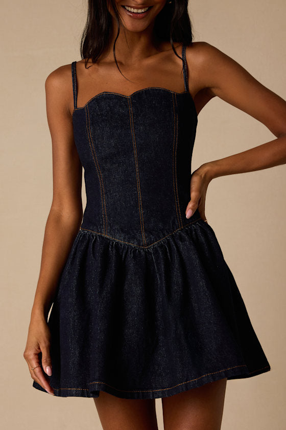 Phoenix Dark Wash Basque Waist Mini Dress