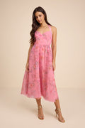 Nisha Pink Floral Organza Halter Midi Dress